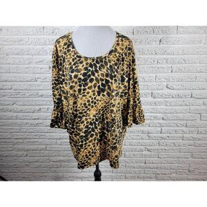 Roamans Womens Top 1X 22 24 Plus Bell Sleeve Brown Animal Print Cotton ANI21E